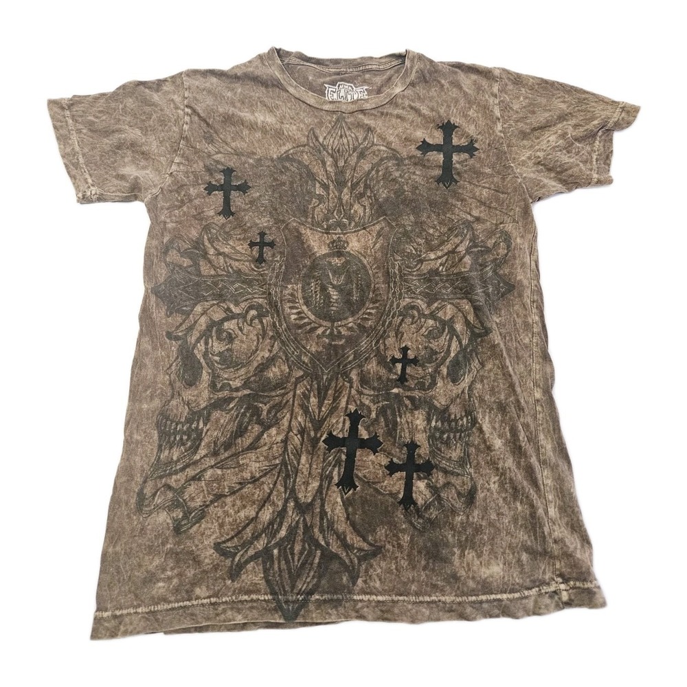Vintage Rare Y2K MMA Elite Skull Cross Grunge Punk VTG Shirt Size Small Brown